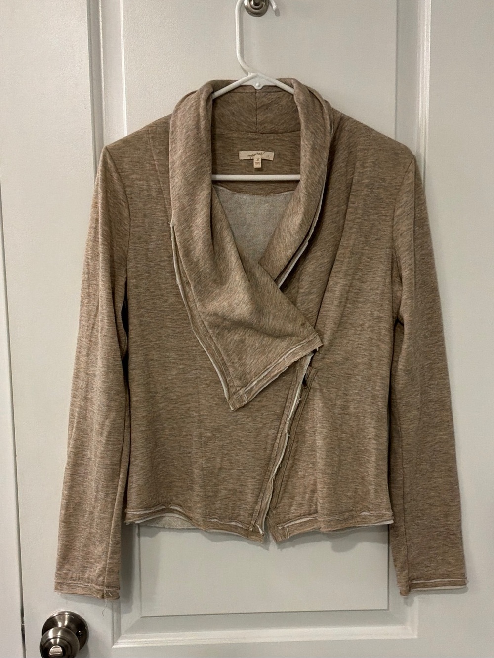 Mystree Tan Open-Front Shawl Collar Zip Jacket